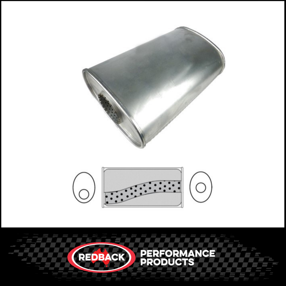 10" X 5" OVAL 14" LONG 3" O/O MEGA FLOW REDBACK UNIVERSAL MUFFLER NO SPIGOTS (D828MN)