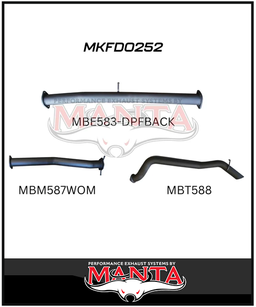 MANTA 3" DPF BACK EXHAUST SYSTEM FITS FORD RANGER PXII PXIII 3.2L 10/2016-2022 - PIPE ONLY (MKFD0252)