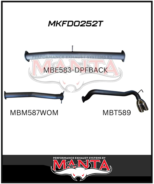 MANTA 3" DPF BACK EXHAUST SYSTEM FITS FORD RANGER PXII PXIII 3.2L 10/2016-2022 - PIPE ONLY (MKFD0252)