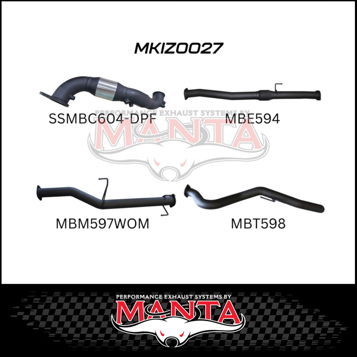 MANTA 3" TURBO BACK EXHAUST SYSTEM (DPF DELETE) FITS ISUZU D-MAX TF 3.0L TD 4CYL 2016-6/2020 - CAT/HOTDOG (MKIZ0026)
