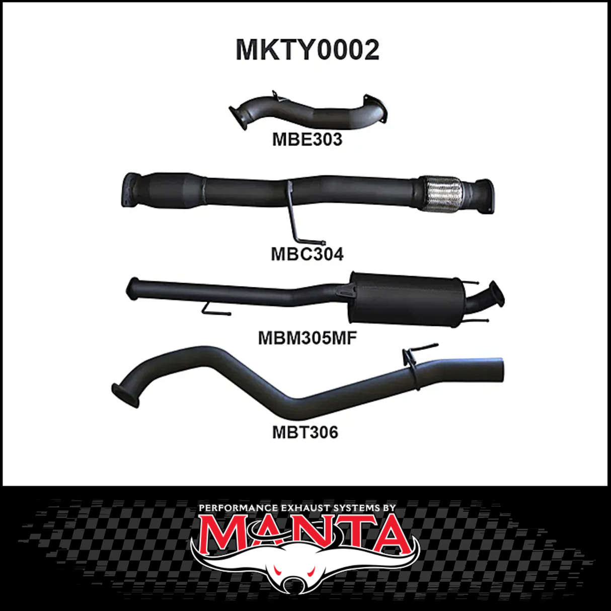 MANTA 3" STAINLESS STEEL TURBO BACK EXHAUST SYSTEM FITS TOYOTA HILUX KUN26R N70 3.0L 4CYL 2005-2015 - NO CAT/MUFFLER (SSMKTY0003)