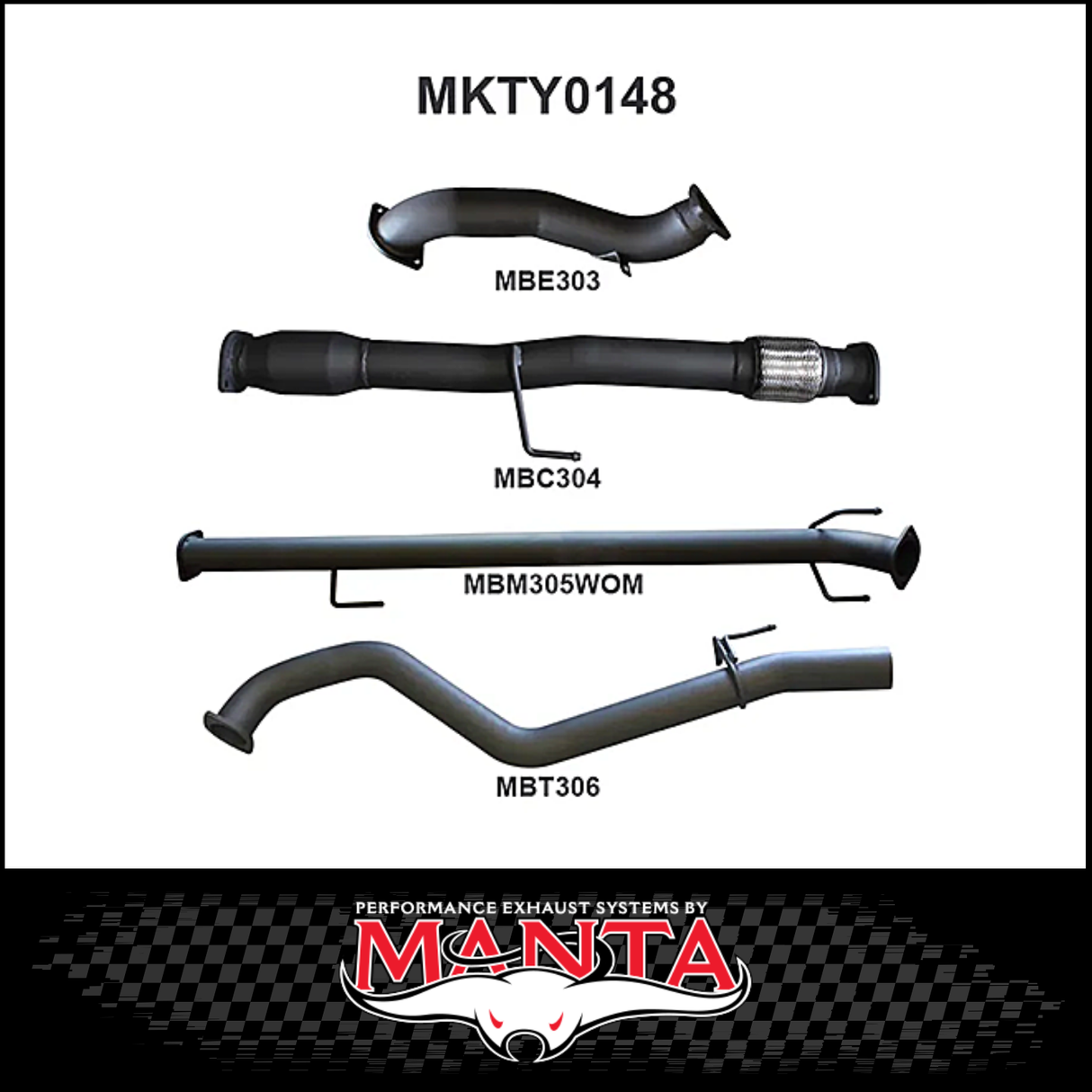 MANTA 3" STAINLESS STEEL TURBO BACK EXHAUST SYSTEM FITS TOYOTA HILUX KUN26R N70 3.0L 4CYL 2005-2015 - NO CAT/MUFFLER (SSMKTY0003)