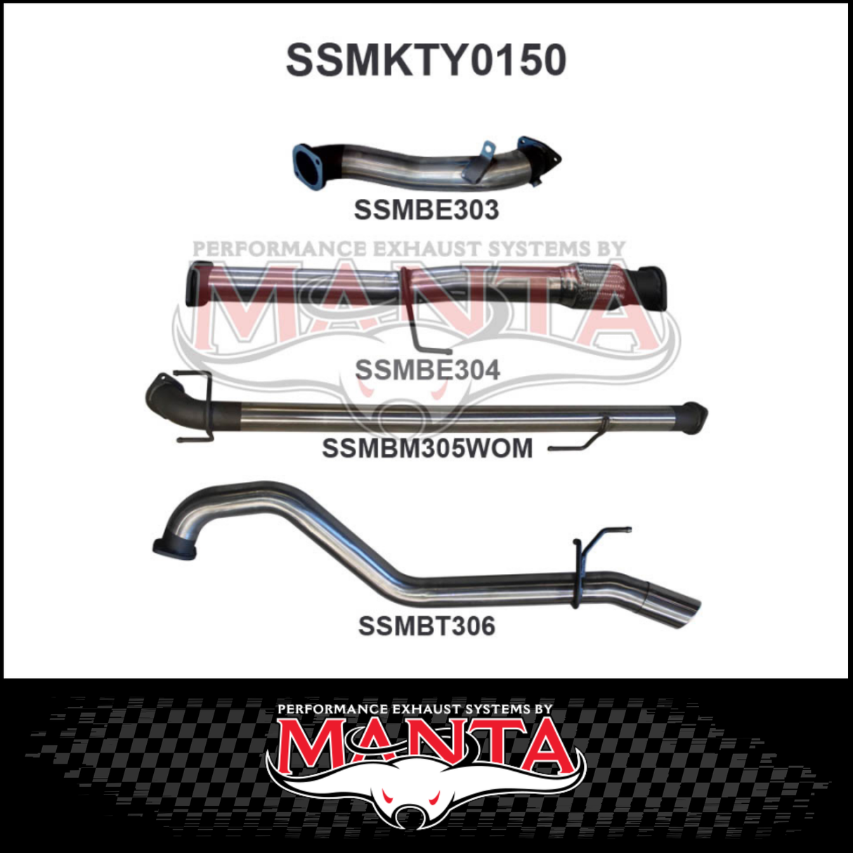 MANTA 3" STAINLESS STEEL TURBO BACK EXHAUST SYSTEM FITS TOYOTA HILUX KUN26R N70 3.0L 4CYL 2005-2015 - NO CAT/MUFFLER (SSMKTY0003)