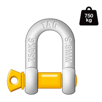 TAG DROP FORGED CARBON STEEL D-SHACKLE - LOAD RATE 750KG 8MM (DSG008)