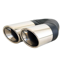 ANGLE CUT ROLLED INNER CONE STAINLESS STEEL EXHAUST TIP - 2.5" INLET - TWIN 3" OUTLET (RHS)