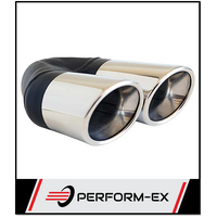 ANGLE CUT ROLLED INNER CONE STAINLESS STEEL EXHAUST TIP - 2.25" INLET - TWIN 3" OUTLET (LHS)