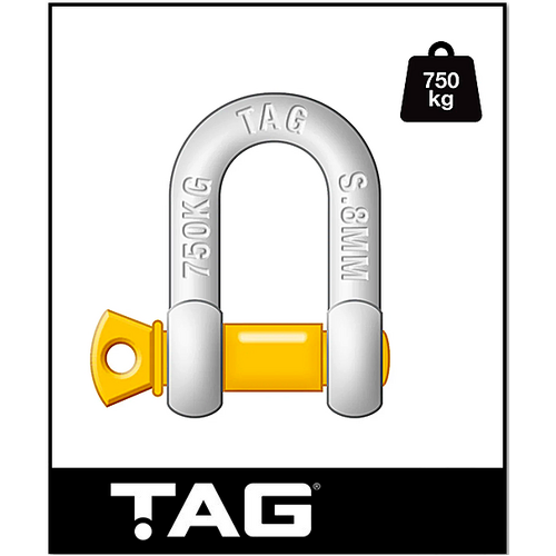 TAG DROP FORGED CARBON STEEL D-SHACKLE - LOAD RATE 750KG 8MM (DSG008)