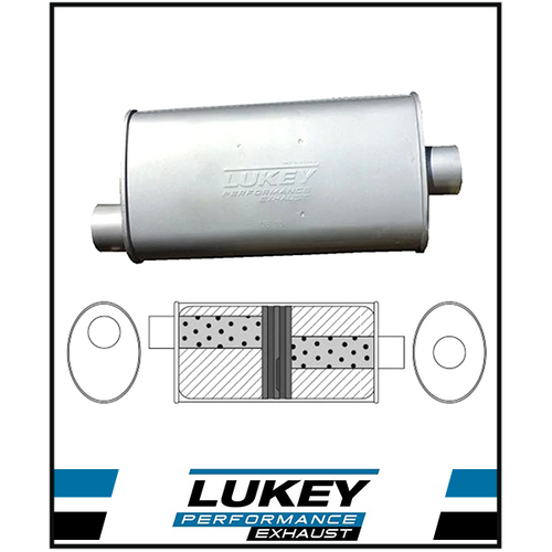 8" x 4" OVAL 18" LONG 2.5" O/C GLASS PACKED LUKEY UNIVERSAL MUFFLER (L2122)