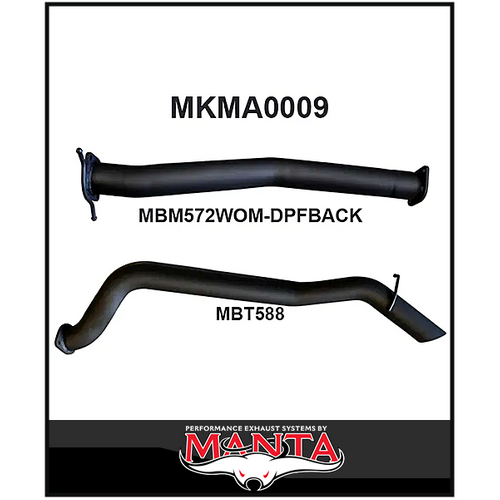 MANTA 3" DPF BACK EXHAUST PIPE ONLY FITS MAZDA BT-50 UR 3.2L TD 5CYL 2016-2020 (MKMA0009)