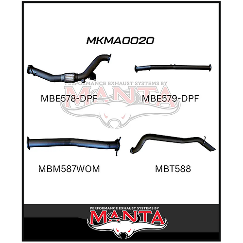 MANTA 3" TURBO BACK EXHAUST NO CAT/PIPE ONLY FITS MAZDA BT-50 UR 3.2L TD 5CYL 2016-2020 (MKMA0020)