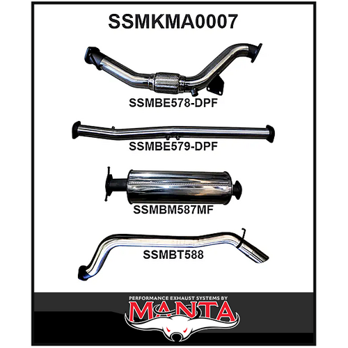 MANTA 3" STAINLESS STEEL TURBO BACK EXHAUST NO CAT/MUFFLER FITS MAZDA BT-50 UR 3.2L TD 5CYL 2016-2020 (SSMKMA0007)