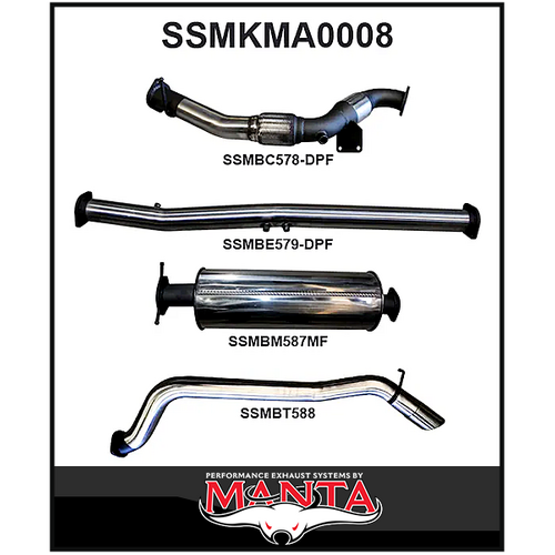 MANTA 3" STAINLESS STEEL TURBO BACK EXHAUST CAT/MUFFLER FITS MAZDA BT-50 UR 3.2L TD 5CYL 2016-2020 (SSMKMA0008)