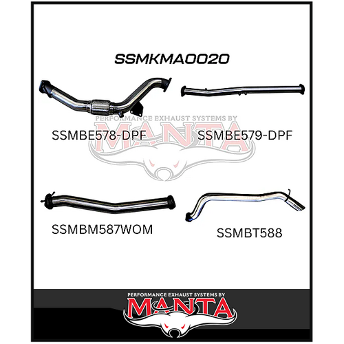 MANTA 3" STAINLESS STEEL TURBO BACK EXHAUST NO CAT/PIPE ONLY FITS MAZDA BT-50 UR 3.2L TD 5CYL 2016-2020 (SSMKMA0020)