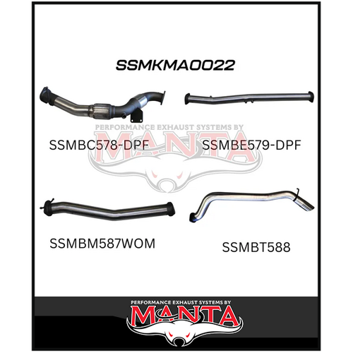 MANTA 3" STAINLESS STEEL TURBO BACK EXHAUST WITH CAT/PIPE ONLY FITS MAZDA BT-50 UR 3.2L TD 5CYL 2016-2020 (SSMKMA0022)