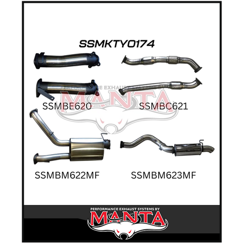 MANTA 3" TWIN INTO SINGLE 4" STAINLESS STEEL TURBO BACK EXHAUST SYSTEM WITH CATS/2 MUFFLERS FITS TOYOTA LANDCRUISER VDJ200R 2007-2015 (SSMKTY0174)