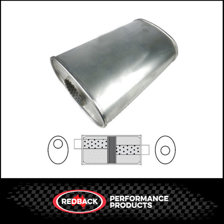 10" X 5" OVAL 14" LONG 3" O/C GLASS PACKED REDBACK UNIVERSAL MUFFLER NO SPIGOTS (D827GPCN)