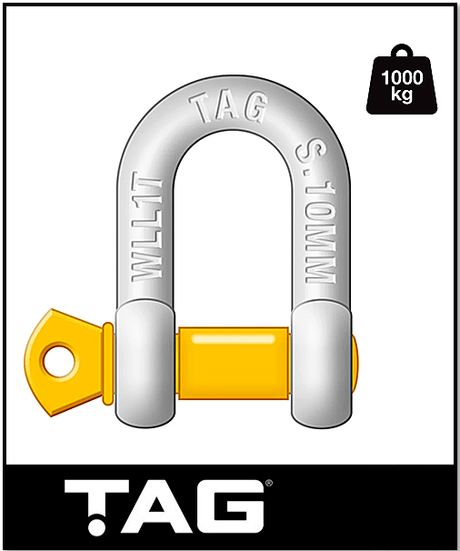TAG DROP FORGED CARBON STEEL D-SHACKLE - LOAD RATE 1000KG 10MM (DSG010)