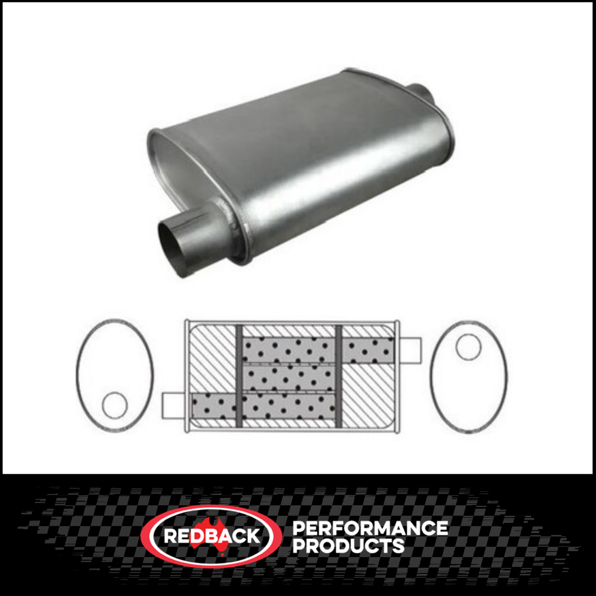 10" X 4" OVAL 14" LONG 2.25" O/O TRIFLOW REDBACK UNIVERSAL MUFFLER (F628GP)
