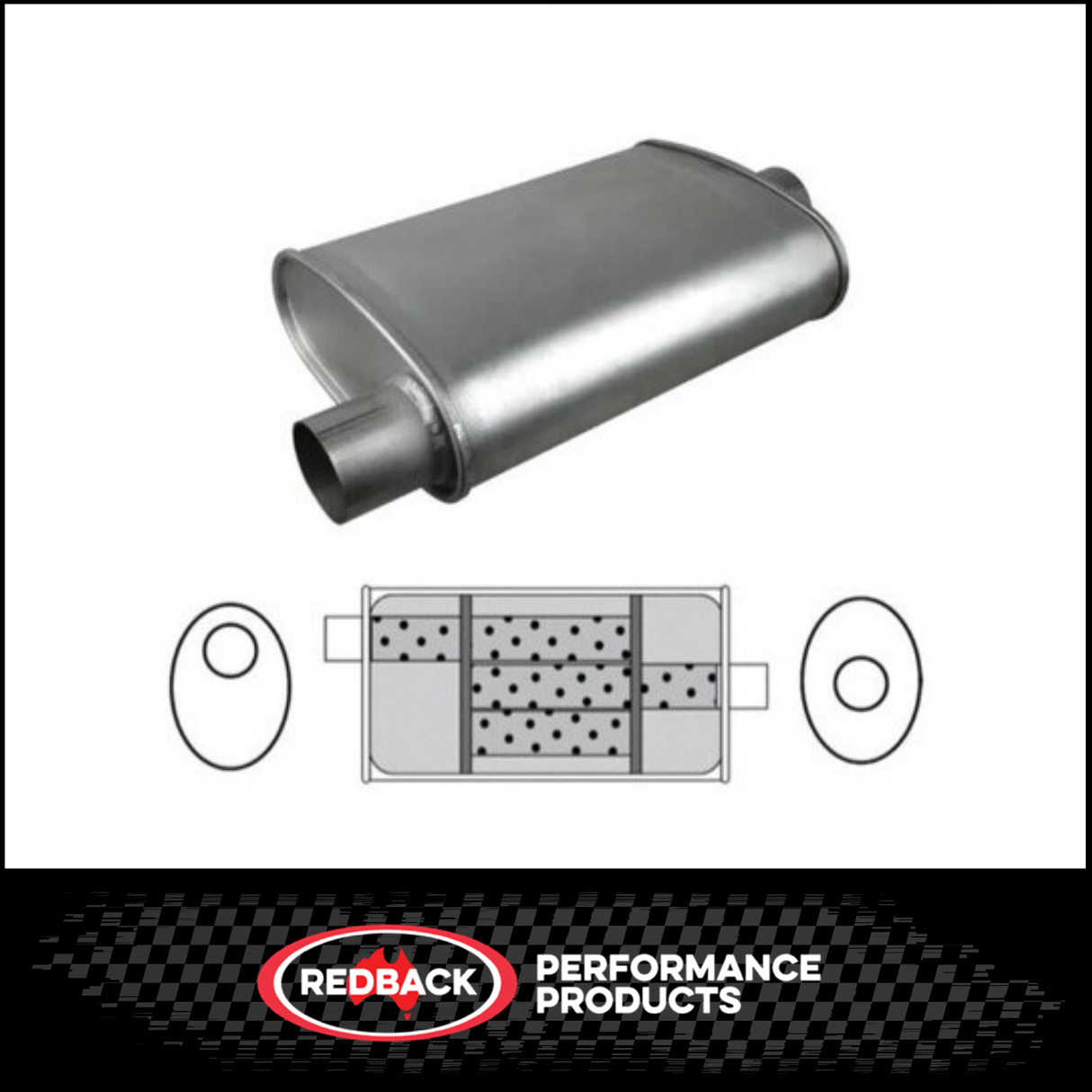 10" X 4" OVAL 12" LONG 2.5" O/C TRIFLOW REDBACK UNIVERSAL MUFFLER (F719GP)