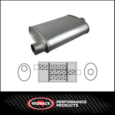 10" X 4" OVAL 14" LONG 2.5" O/C TRIFLOW REDBACK UNIVERSAL MUFFLER (F727GP)