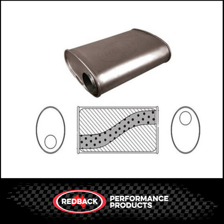 10" X 4" OVAL 14" LONG 2.5" O/O MEGA FLOW REDBACK UNIVERSAL MUFFLER NO SPIGOTS (F728MN)