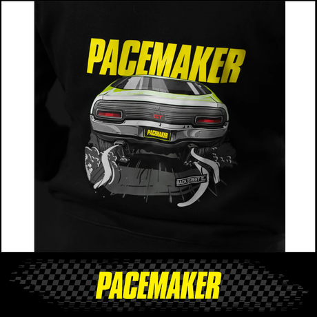 BLACK PACEMAKER HOODIE FEATURING 1972 FORD FALCON XA GT 2 DOOR HARD TOP IN LIME GREEN