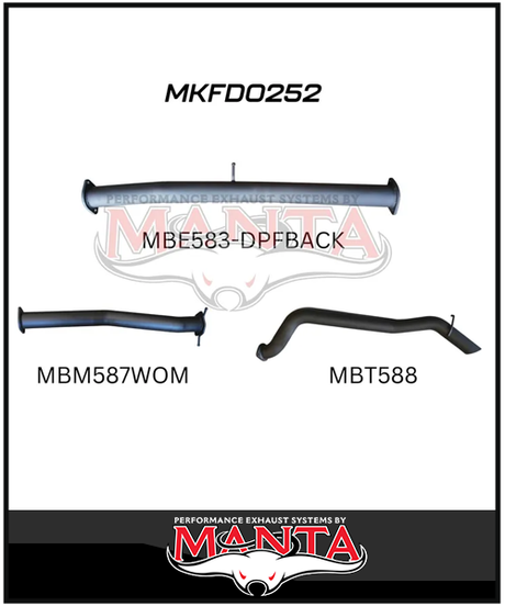 MANTA 3" DPF BACK EXHAUST SYSTEM FITS FORD RANGER PXII PXIII 3.2L 10/2016-2022 - PIPE ONLY (MKFD0252)