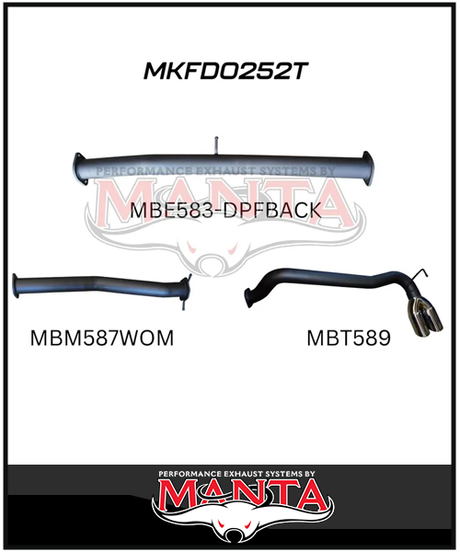 MANTA 3" DPF BACK EXHAUST SYSTEM FITS FORD RANGER PXII PXIII 3.2L 10/2016-2022 - PIPE ONLY (MKFD0252)