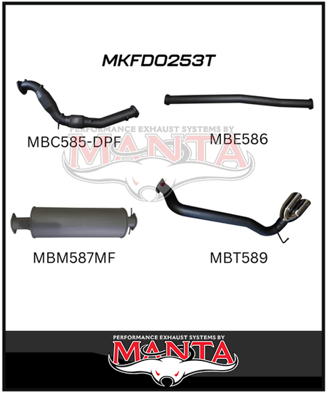 MANTA 3" TURBO BACK EXHAUST SYSTEM WITH SIDE EXIT (DPF DELETE) FITS FORD RANGER PXII PXIII 3.2L TD 10/2016-2022 - NO CAT/PIPE ONLY (MKFD0274T)