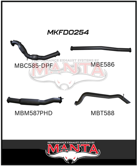 MANTA 3" TURBO BACK EXHAUST SYSTEM WITH SIDE EXIT (DPF DELETE) FITS FORD RANGER PXII PXIII 3.2L TD 10/2016-2022 - NO CAT/PIPE ONLY (MKFD0274T)