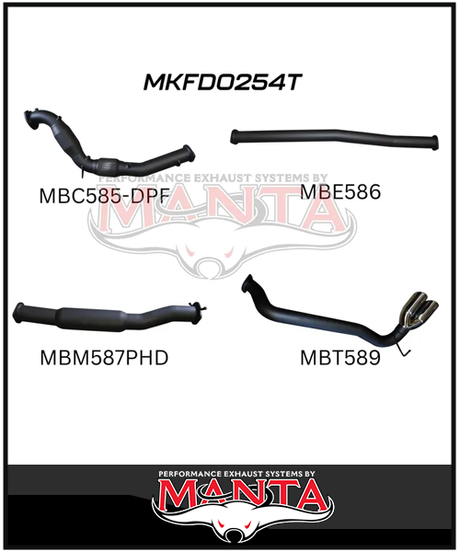 MANTA 3" TURBO BACK EXHAUST SYSTEM WITH SIDE EXIT (DPF DELETE) FITS FORD RANGER PXII PXIII 3.2L TD 10/2016-2022 - NO CAT/PIPE ONLY (MKFD0274T)