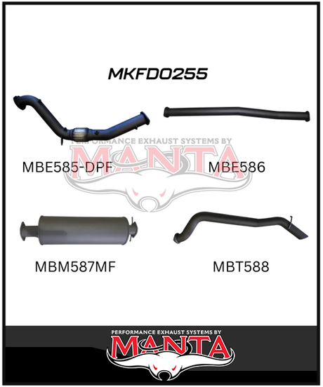 MANTA 3" TURBO BACK EXHAUST SYSTEM WITH SIDE EXIT (DPF DELETE) FITS FORD RANGER PXII PXIII 3.2L TD 10/2016-2022 - NO CAT/PIPE ONLY (MKFD0274T)