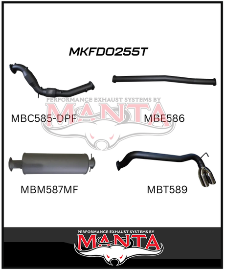 MANTA 3" TURBO BACK EXHAUST SYSTEM WITH SIDE EXIT (DPF DELETE) FITS FORD RANGER PXII PXIII 3.2L TD 10/2016-2022 - NO CAT/PIPE ONLY (MKFD0274T)