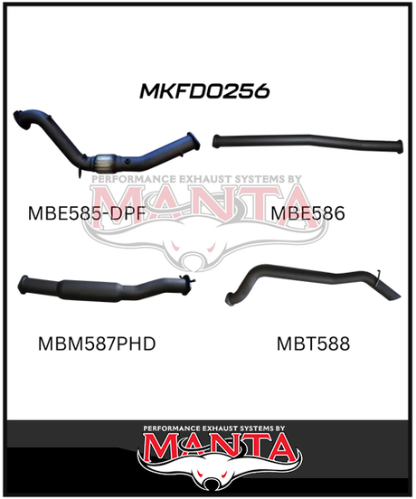 MANTA 3" TURBO BACK EXHAUST SYSTEM WITH SIDE EXIT (DPF DELETE) FITS FORD RANGER PXII PXIII 3.2L TD 10/2016-2022 - NO CAT/PIPE ONLY (MKFD0274T)