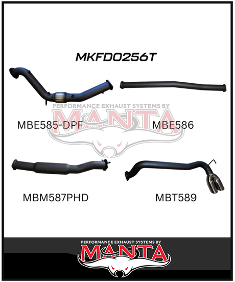 MANTA 3" TURBO BACK EXHAUST SYSTEM WITH SIDE EXIT (DPF DELETE) FITS FORD RANGER PXII PXIII 3.2L TD 10/2016-2022 - NO CAT/PIPE ONLY (MKFD0274T)