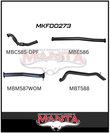 MANTA 3" TURBO BACK EXHAUST SYSTEM WITH SIDE EXIT (DPF DELETE) FITS FORD RANGER PXII PXIII 3.2L TD 10/2016-2022 - NO CAT/PIPE ONLY (MKFD0274T)