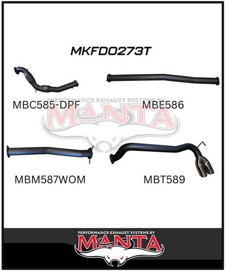 MANTA 3" TURBO BACK EXHAUST SYSTEM WITH SIDE EXIT (DPF DELETE) FITS FORD RANGER PXII PXIII 3.2L TD 10/2016-2022 - NO CAT/PIPE ONLY (MKFD0274T)