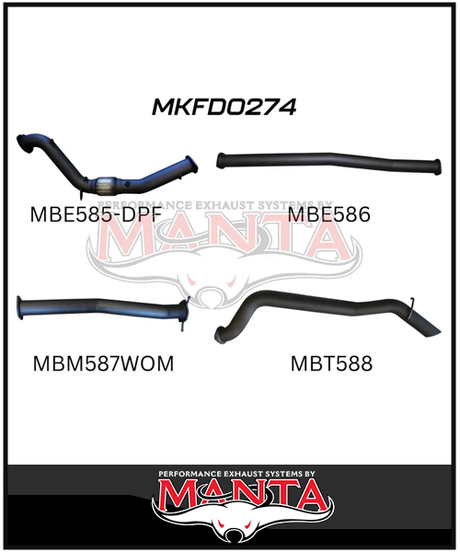 MANTA 3" TURBO BACK EXHAUST SYSTEM WITH SIDE EXIT (DPF DELETE) FITS FORD RANGER PXII PXIII 3.2L TD 10/2016-2022 - NO CAT/PIPE ONLY (MKFD0274T)