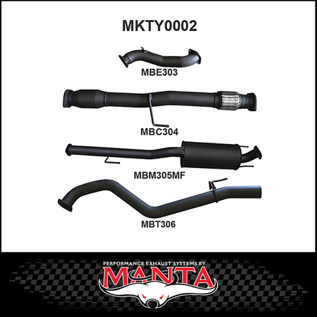 MANTA 3" STAINLESS STEEL TURBO BACK EXHAUST SYSTEM FITS TOYOTA HILUX KUN26R N70 3.0L 4CYL 2005-2015 - NO CAT/MUFFLER (SSMKTY0003)
