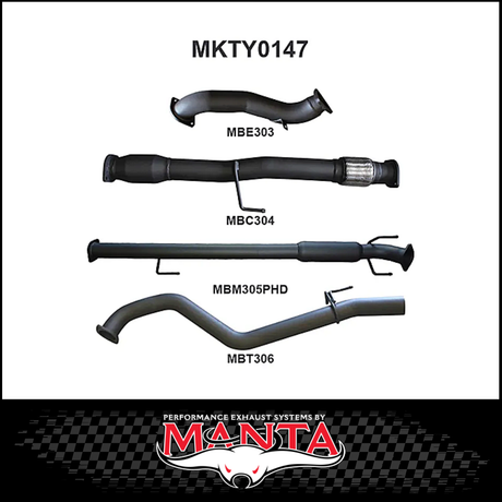MANTA 3" STAINLESS STEEL TURBO BACK EXHAUST SYSTEM FITS TOYOTA HILUX KUN26R N70 3.0L 4CYL 2005-2015 - NO CAT/MUFFLER (SSMKTY0003)