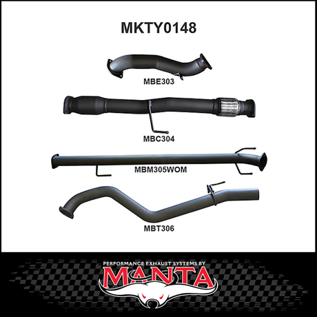 MANTA 3" STAINLESS STEEL TURBO BACK EXHAUST SYSTEM FITS TOYOTA HILUX KUN26R N70 3.0L 4CYL 2005-2015 - NO CAT/MUFFLER (SSMKTY0003)