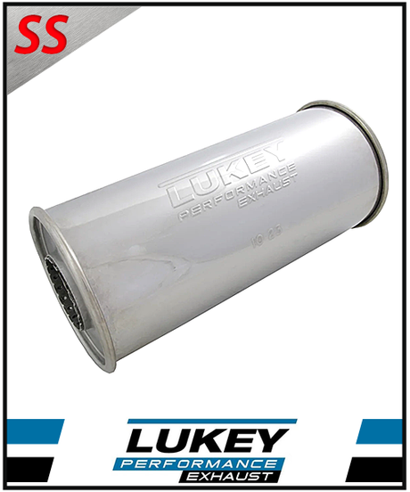 5" ROUND X 12" LONG 2.25" C/C MEGAFLOW LUKEY STAINLESS STEEL UNIVERSAL MUFFLER (N618MN-430L)