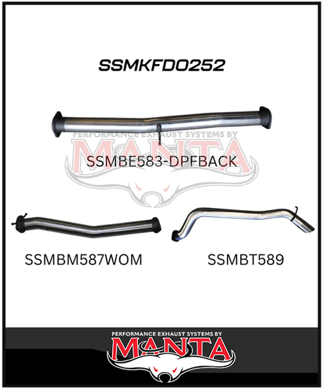 MANTA 3" DPF BACK EXHAUST SYSTEM FITS FORD RANGER PXII PXIII 3.2L 10/2016-2022 - PIPE ONLY (MKFD0252)