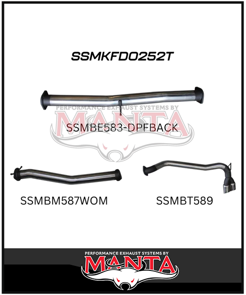 MANTA 3" DPF BACK EXHAUST SYSTEM FITS FORD RANGER PXII PXIII 3.2L 10/2016-2022 - PIPE ONLY (MKFD0252)