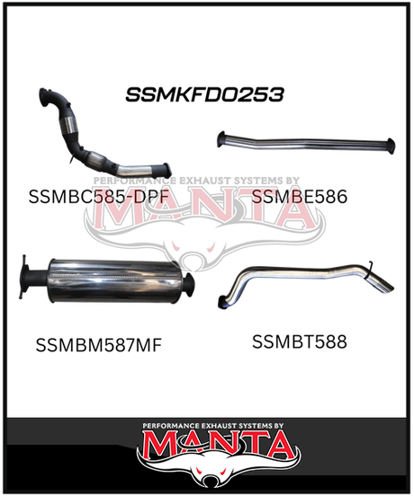 MANTA 3" TURBO BACK EXHAUST SYSTEM WITH SIDE EXIT (DPF DELETE) FITS FORD RANGER PXII PXIII 3.2L TD 10/2016-2022 - NO CAT/PIPE ONLY (MKFD0274T)