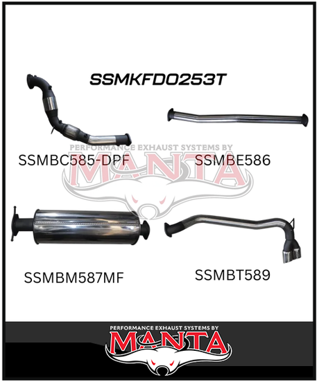 MANTA 3" TURBO BACK EXHAUST SYSTEM WITH SIDE EXIT (DPF DELETE) FITS FORD RANGER PXII PXIII 3.2L TD 10/2016-2022 - NO CAT/PIPE ONLY (MKFD0274T)