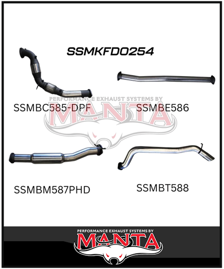 MANTA 3" TURBO BACK EXHAUST SYSTEM WITH SIDE EXIT (DPF DELETE) FITS FORD RANGER PXII PXIII 3.2L TD 10/2016-2022 - NO CAT/PIPE ONLY (MKFD0274T)