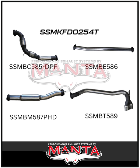 MANTA 3" TURBO BACK EXHAUST SYSTEM WITH SIDE EXIT (DPF DELETE) FITS FORD RANGER PXII PXIII 3.2L TD 10/2016-2022 - NO CAT/PIPE ONLY (MKFD0274T)