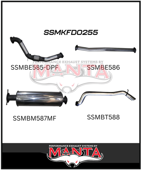 MANTA 3" TURBO BACK EXHAUST SYSTEM WITH SIDE EXIT (DPF DELETE) FITS FORD RANGER PXII PXIII 3.2L TD 10/2016-2022 - NO CAT/PIPE ONLY (MKFD0274T)