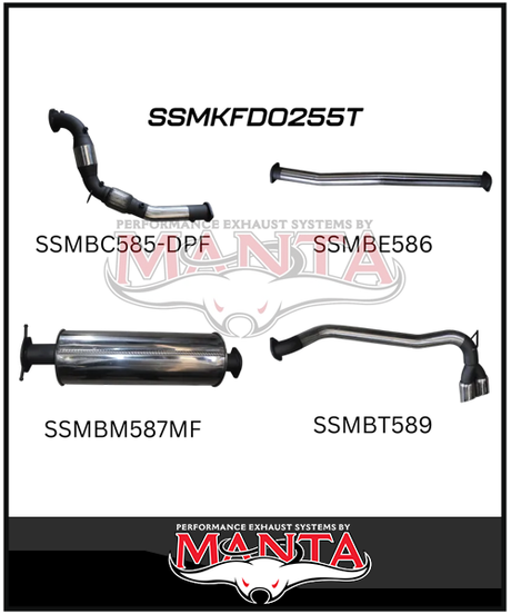 MANTA 3" TURBO BACK EXHAUST SYSTEM WITH SIDE EXIT (DPF DELETE) FITS FORD RANGER PXII PXIII 3.2L TD 10/2016-2022 - NO CAT/PIPE ONLY (MKFD0274T)